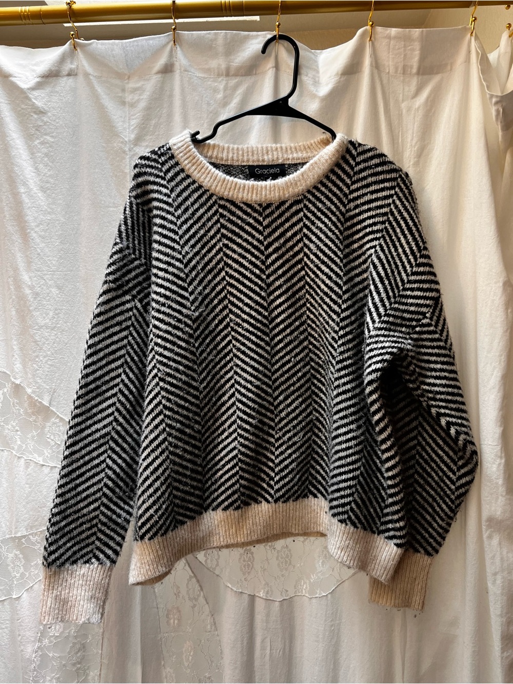 Black & Cream Chevron Knit Sweater